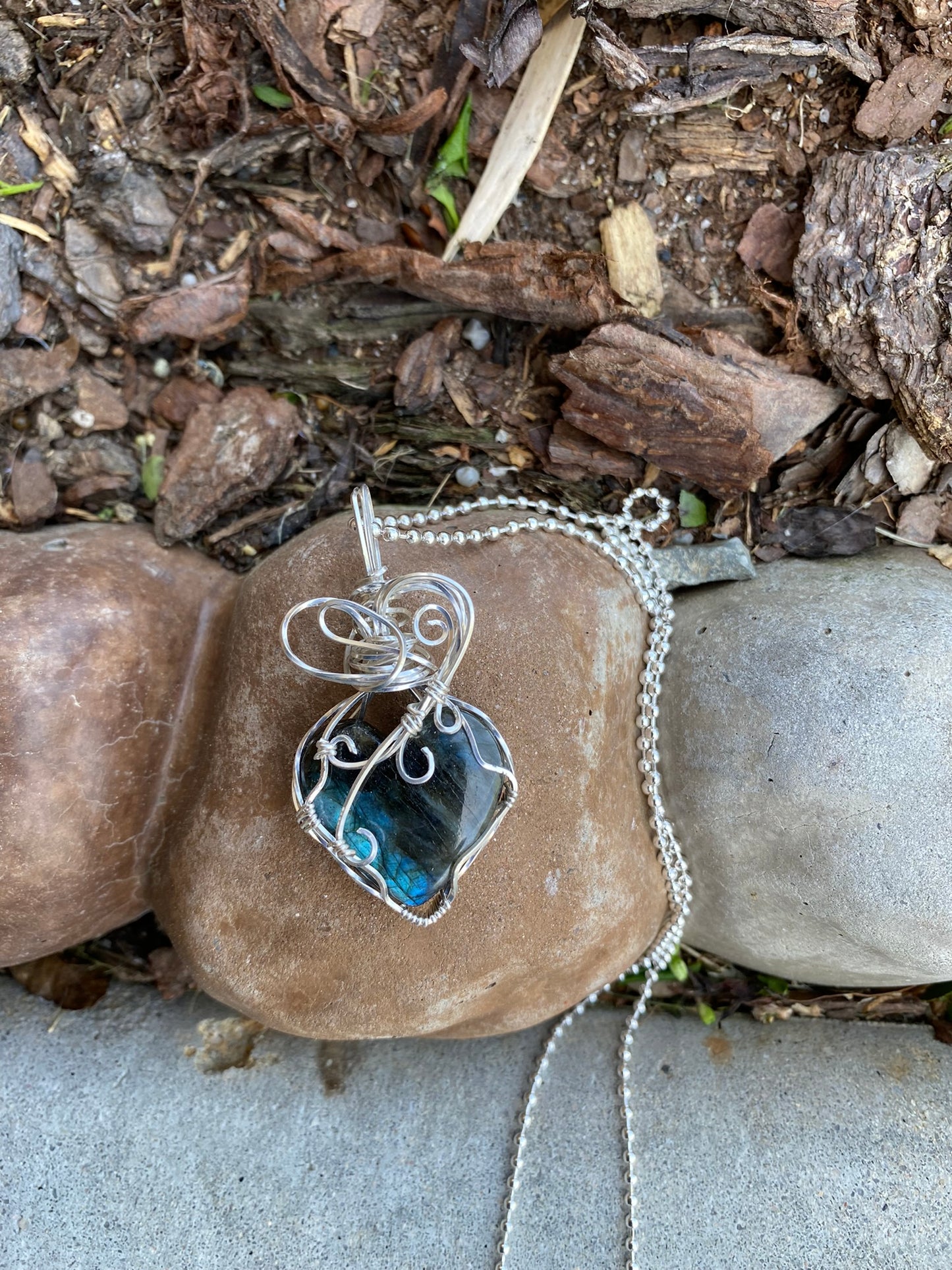 Labradorite Heart Shaped Wire Wrapped Pendant | Argentium Silver