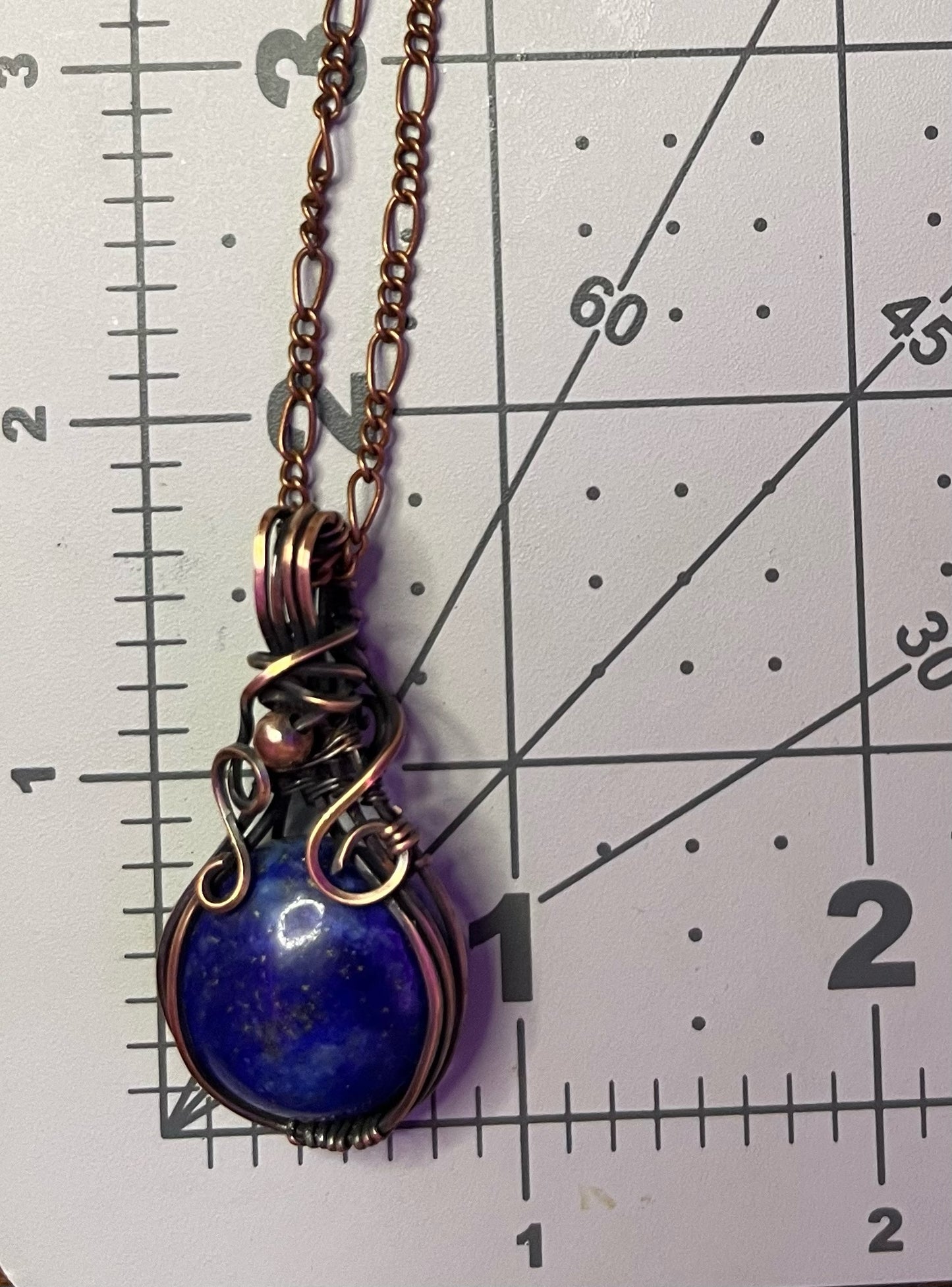 Round Sodalite With Copper Bead | Wire Wrapped Pendant Necklace