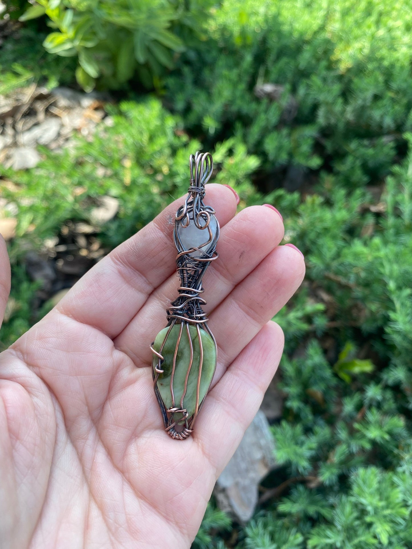 Supreme Natural Serpentine Teardrop Wire Wrapped Pendant