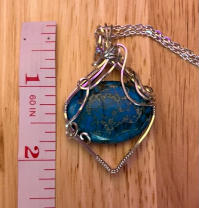 Megnasite Turquoise Oval Pendant Wire Wrapped
