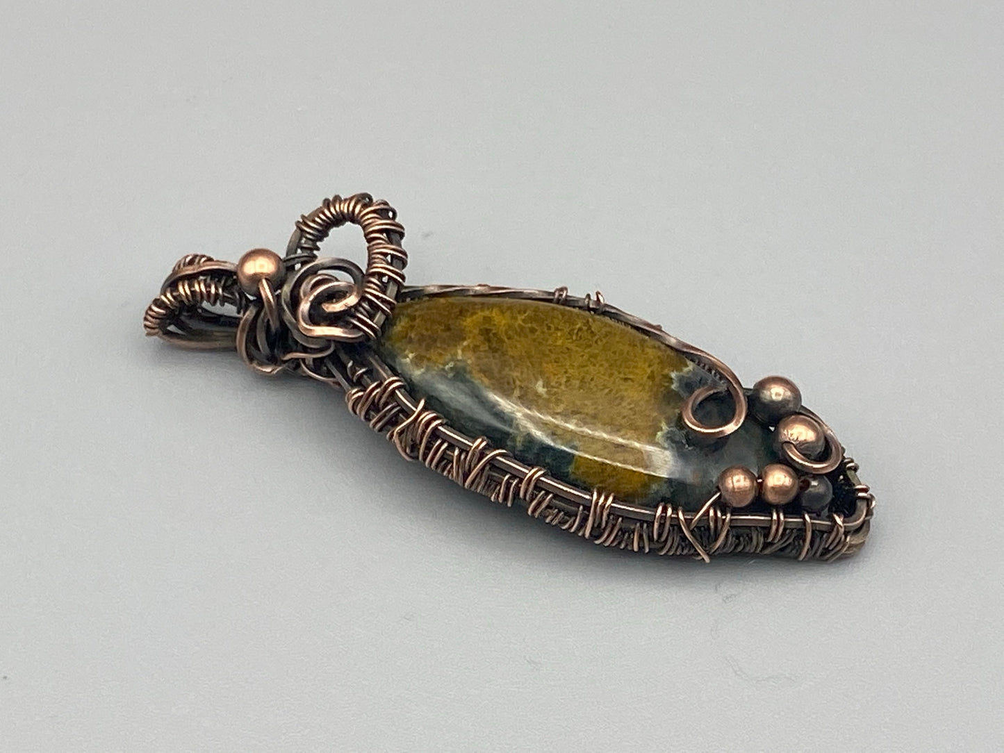 Natural Ocean Jasper Marquise Wire Wrapped Pendant