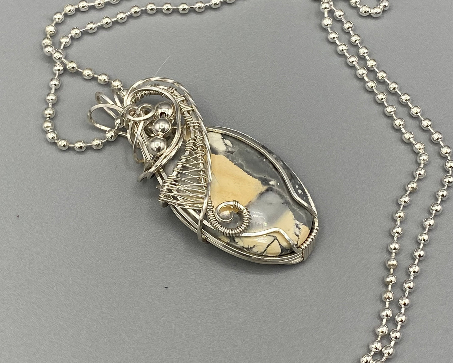 Oval Maligano Pendant Wire Wrapped in Argentium Silver