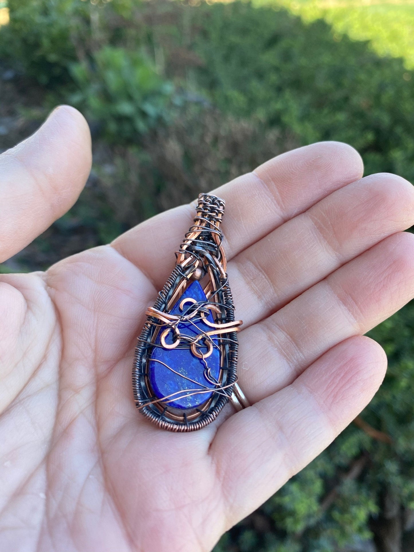 Wire Wrapped Lapis Lazuli Teardrop Pendant