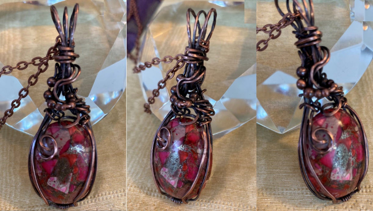 Wire Wrapped Brass Line Imperialite Pendant