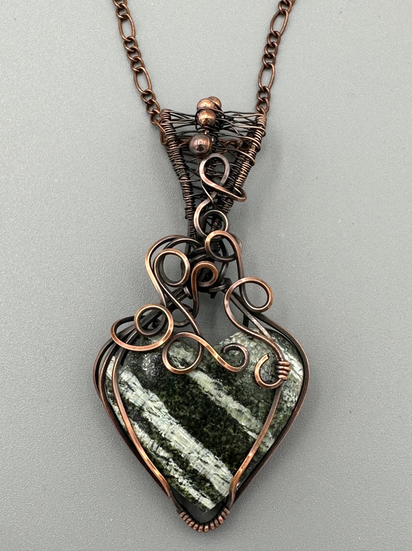 Natural Green Swiss Opal Heart Shaped Wire Wrapped Pendant