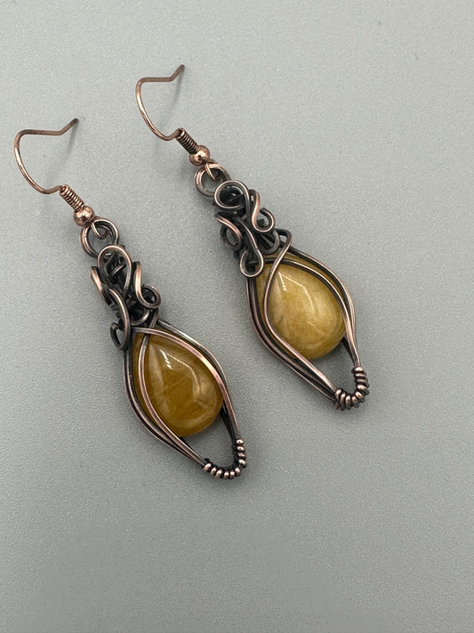 Handmade Wire Wrapped Yellow Earrings