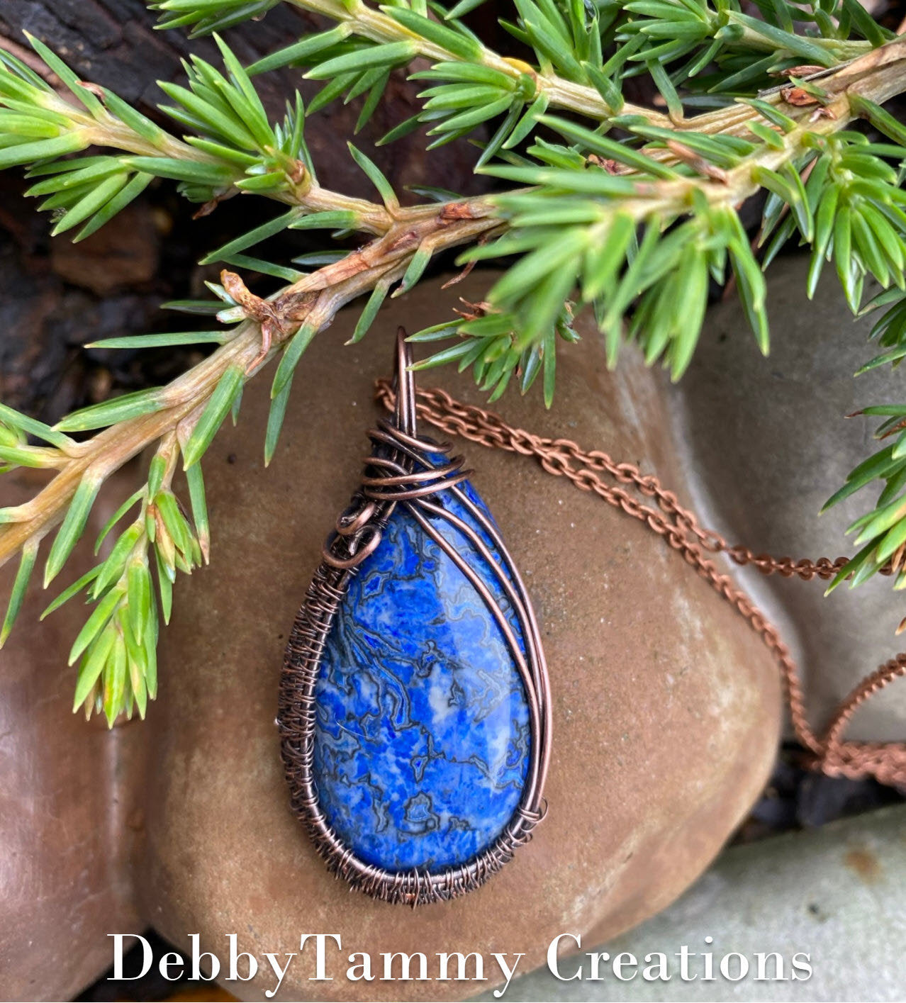 Wire Wrapped Blue Crazy Lace Agate Pendant