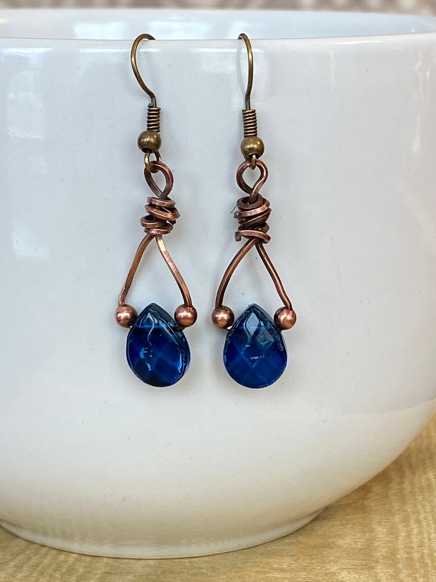 Blue Teardrop Antiqued Dangle Earrings