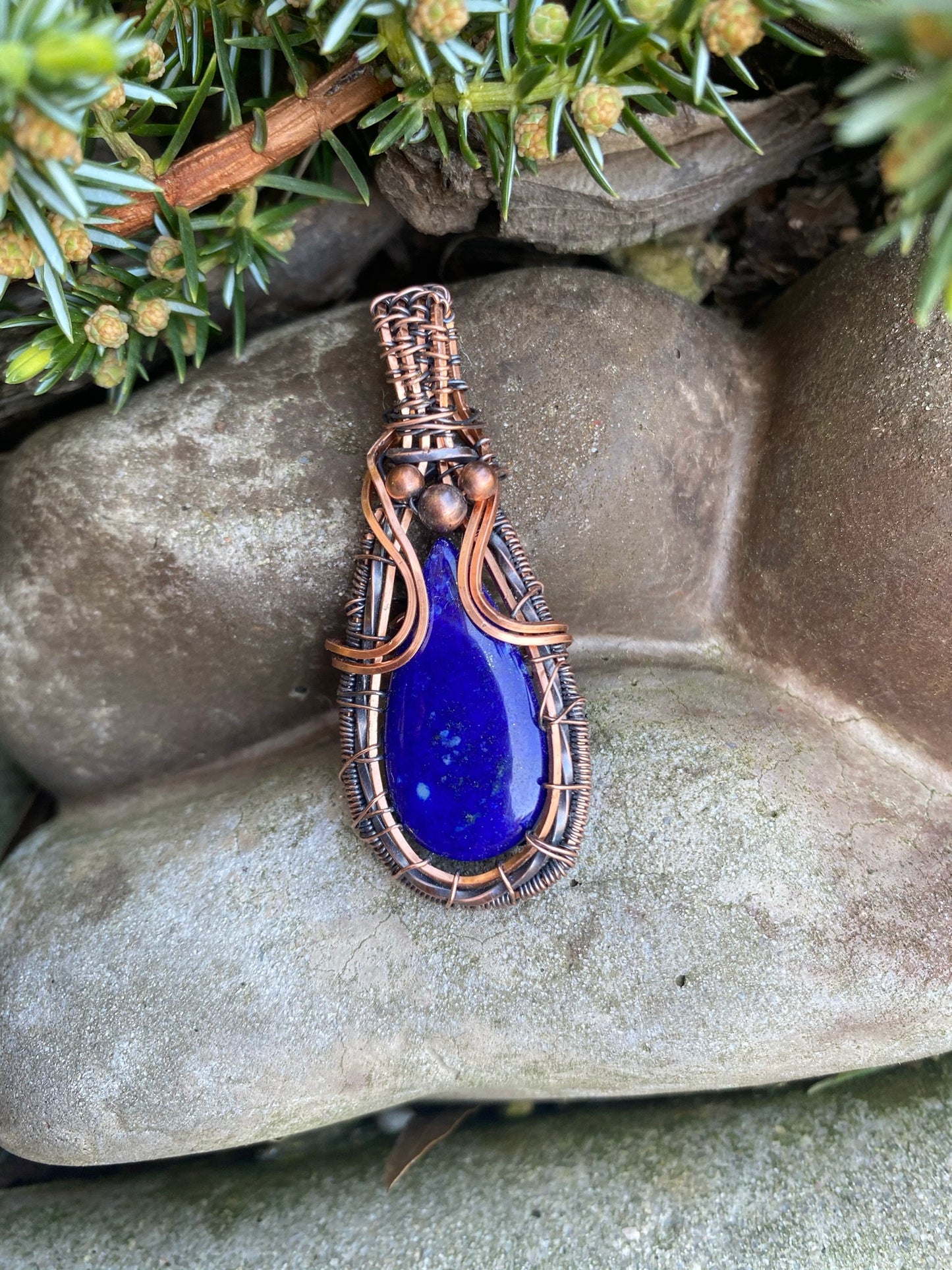 Wire Wrapped Lapis Lazuli Teardrop Pendant