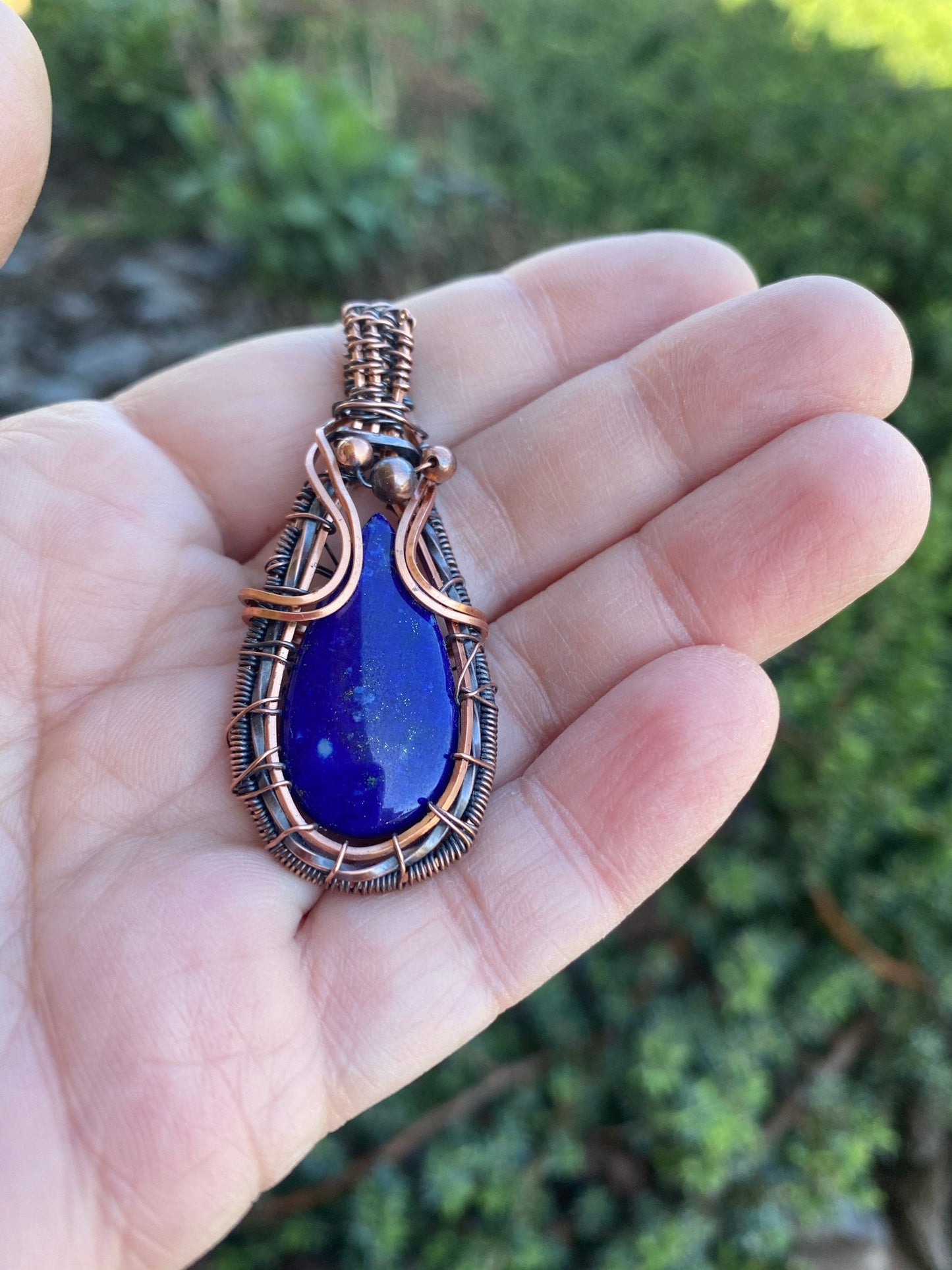 Wire Wrapped Lapis Lazuli Teardrop Pendant