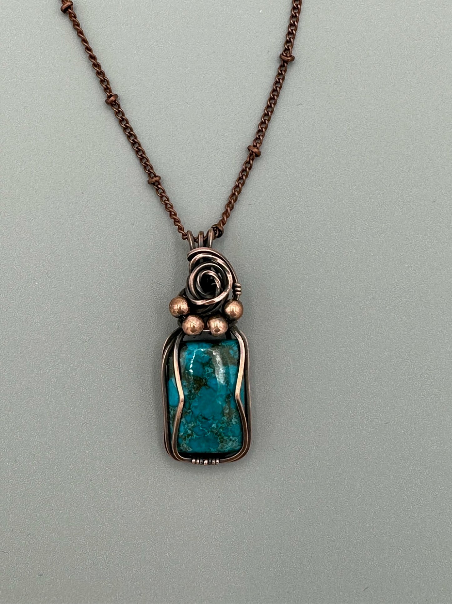 Turquoise Rectangle Handmade Wire Wrapped Pendant
