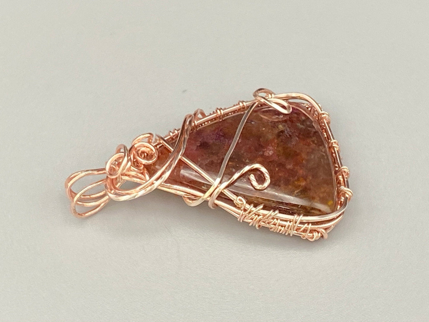 Cherry Quartz Stone Pendant Wire Wrapped in Rose Gold Wire