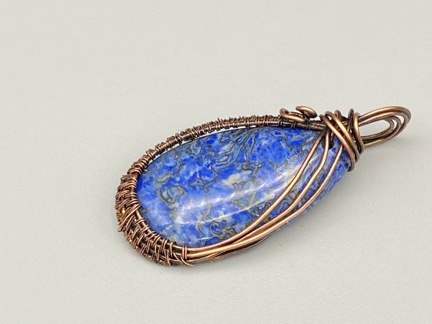 Wire Wrapped Blue Crazy Lace Agate Pendant