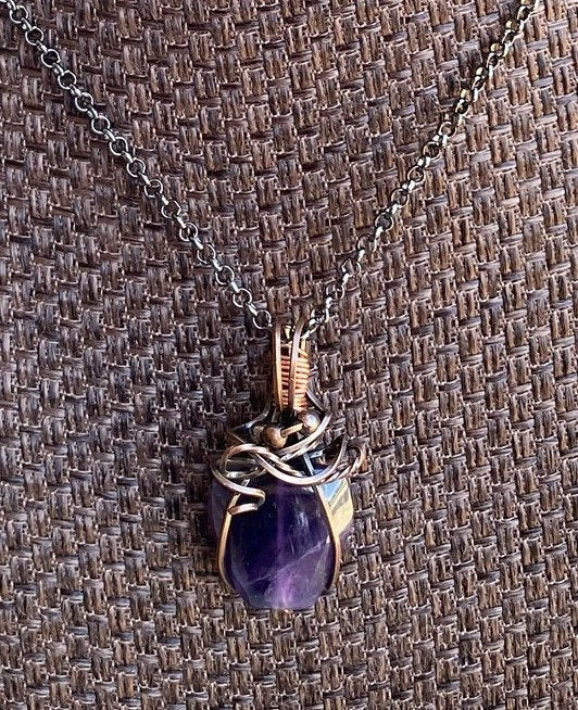 Wire Wrapped Purple Beaded Pendant