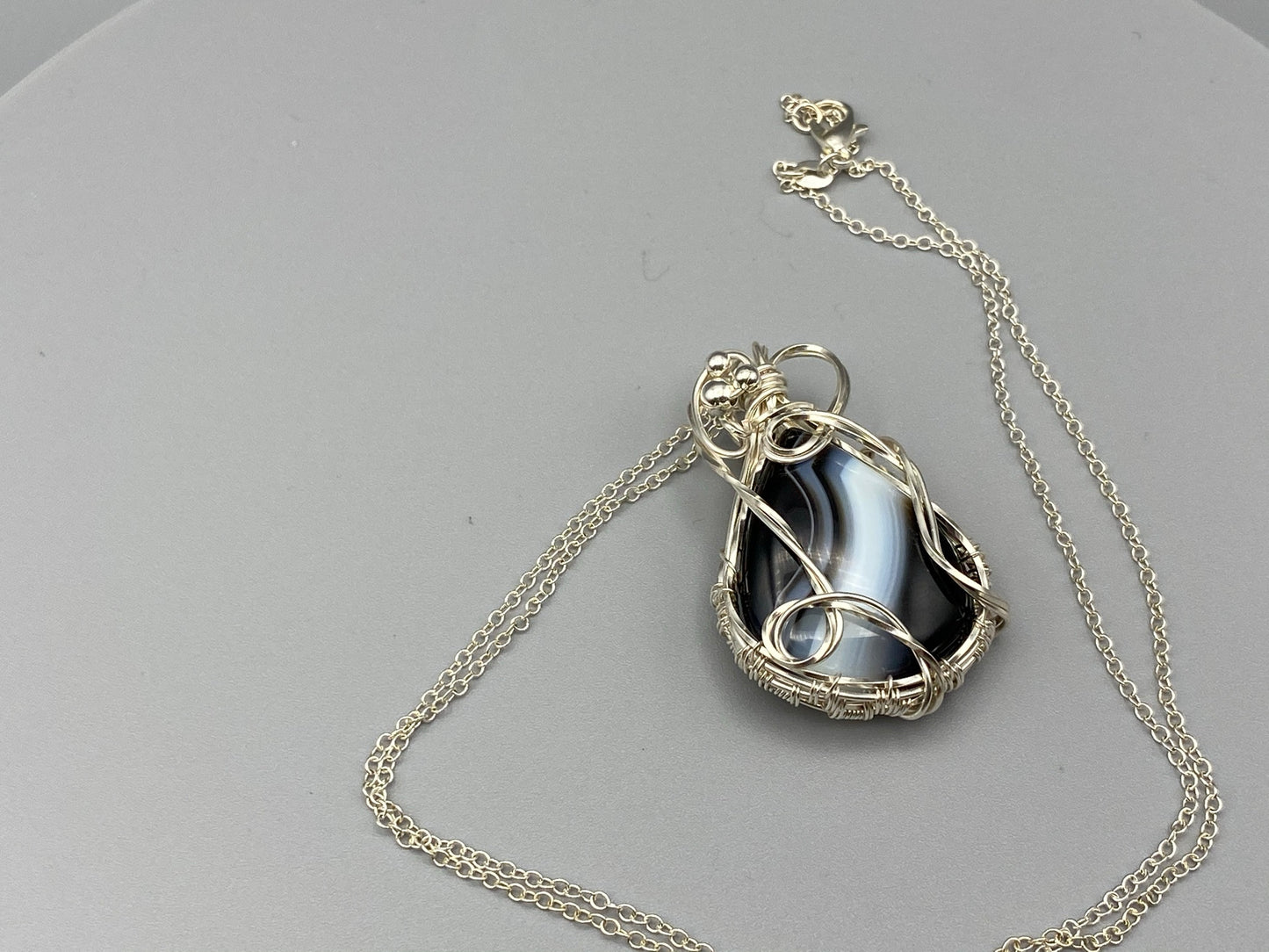 Natural Designer Banded Agate Wire Wrapped Pendant