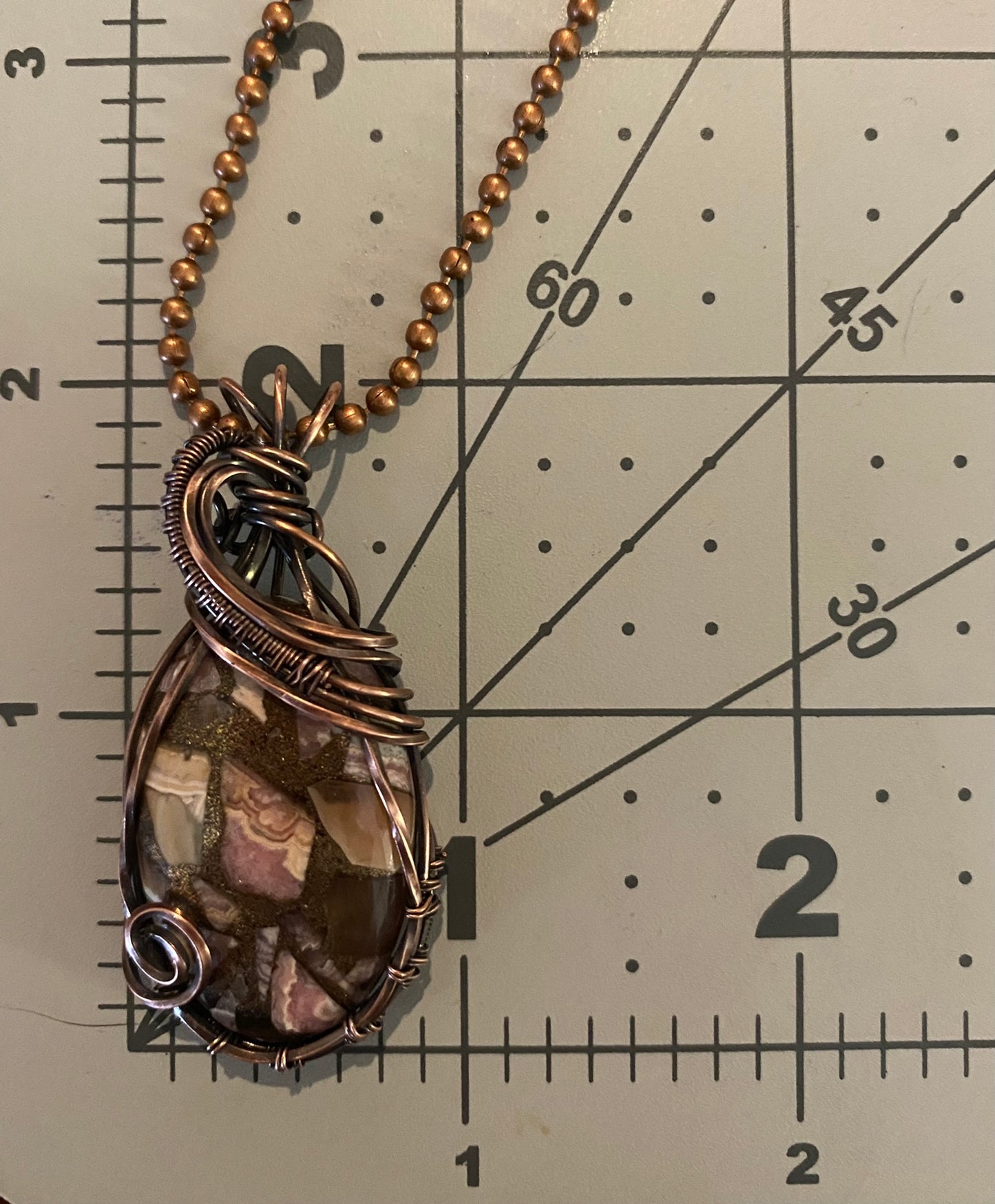 Pink and Copper Wire Wrapped Pendant | Unique Handmade Jewelry