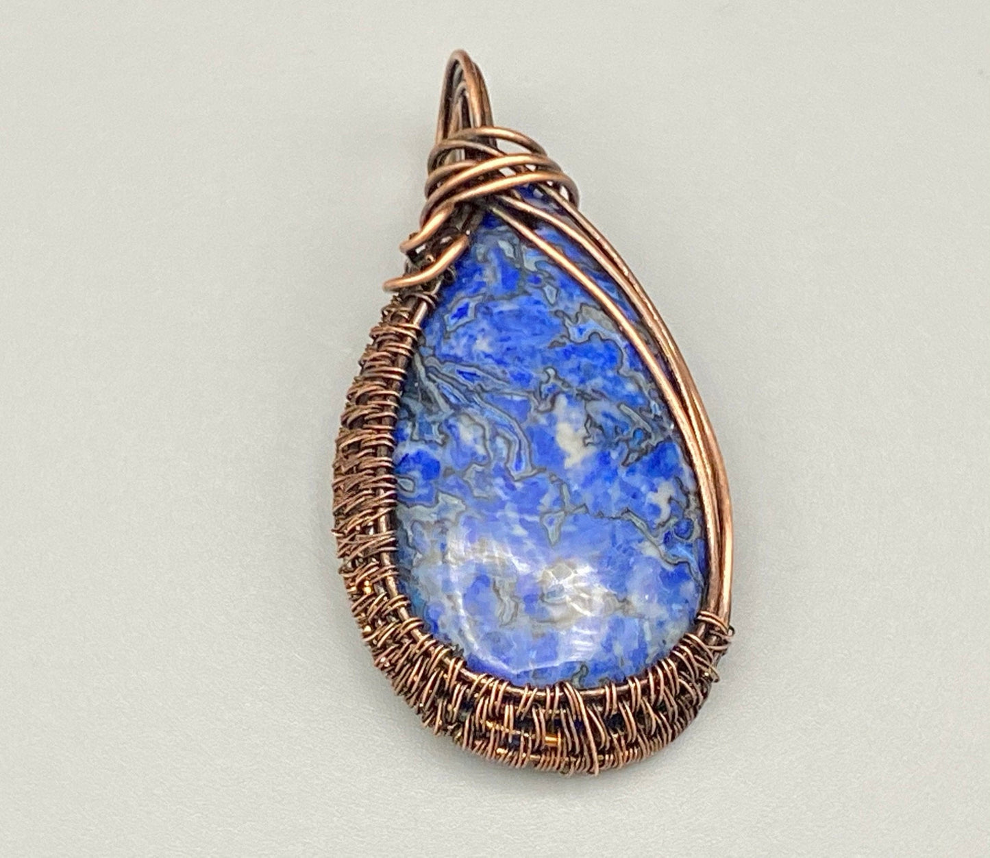 Wire Wrapped Blue Crazy Lace Agate Pendant