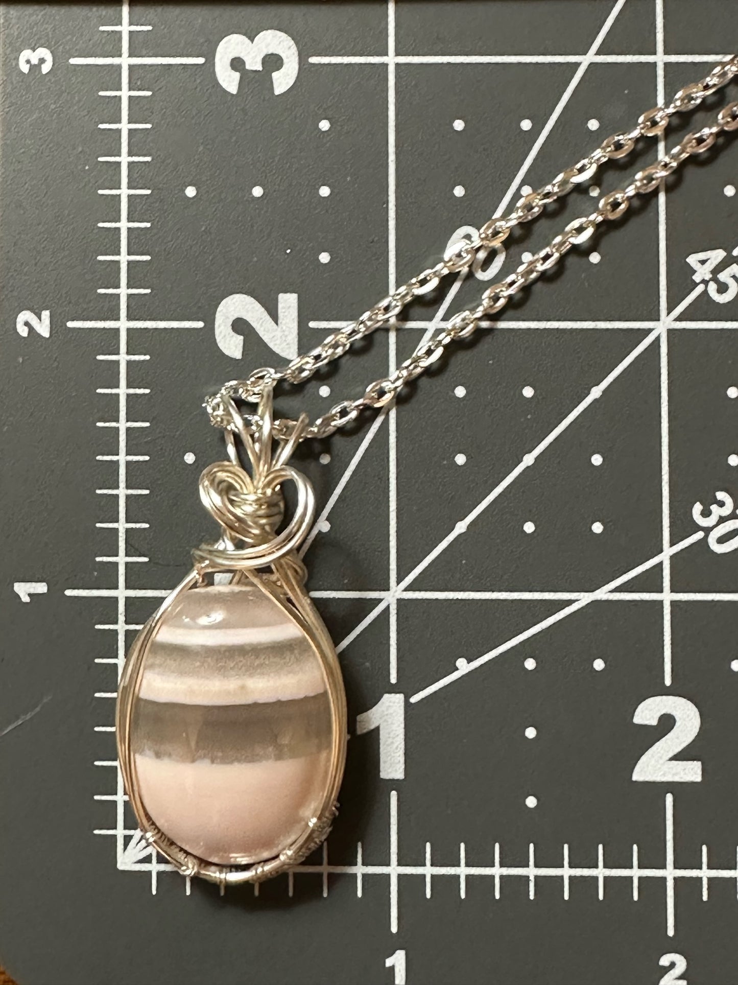 Handmade Wire Wrapped Pink Stripe Agate Oval Pendant
