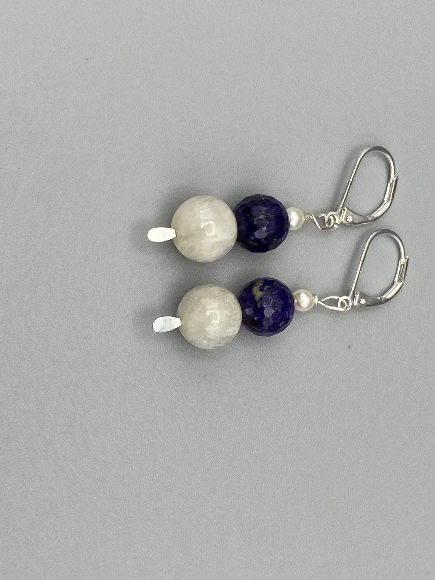 Purple and White Beaded Dangle Earrings