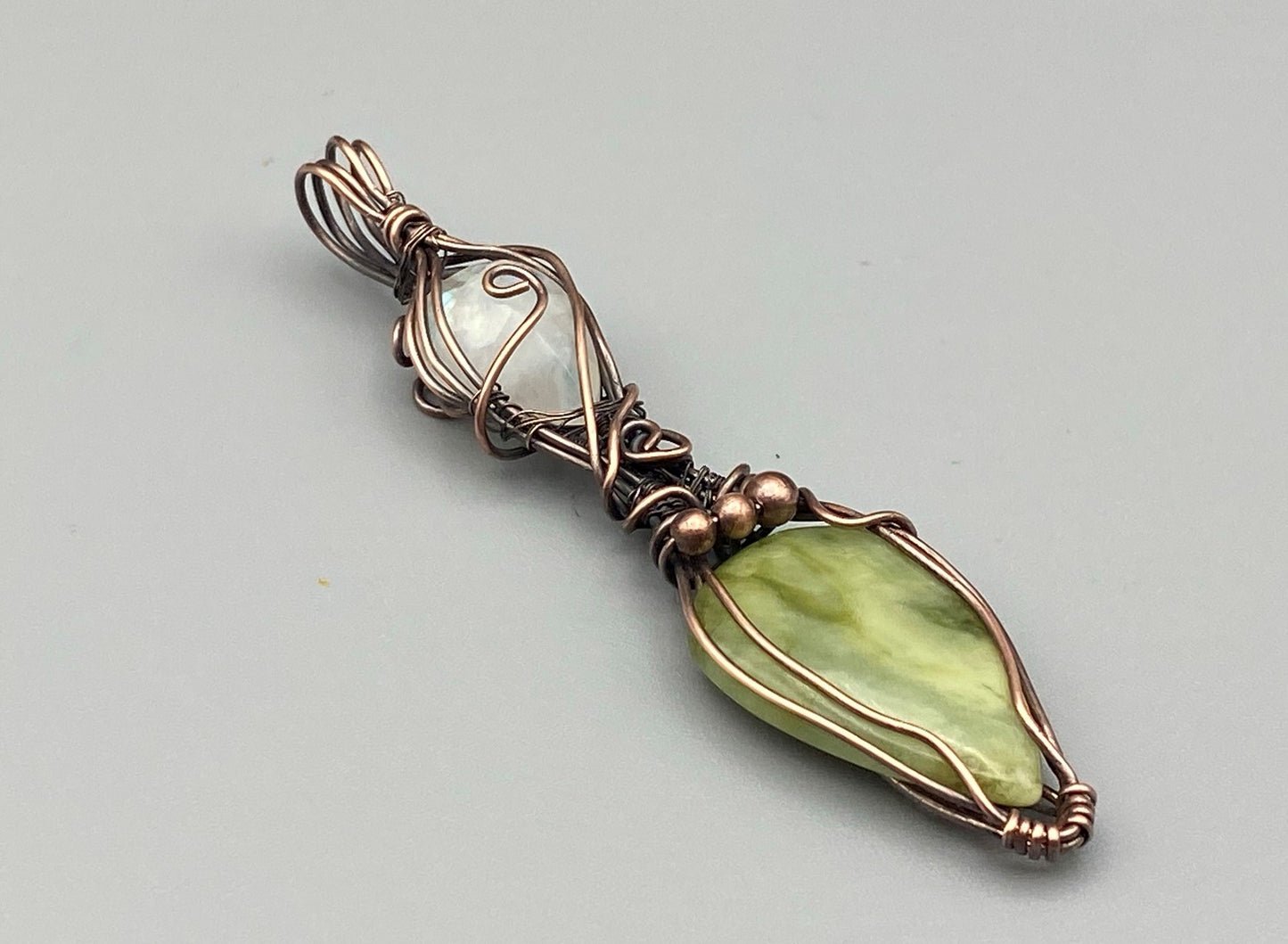 Supreme Natural Serpentine Teardrop Wire Wrapped Pendant