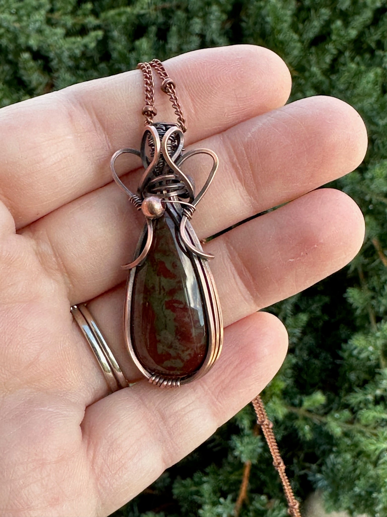 Handmade Wire Wrapped Teardrop Dragon Blood Pendant