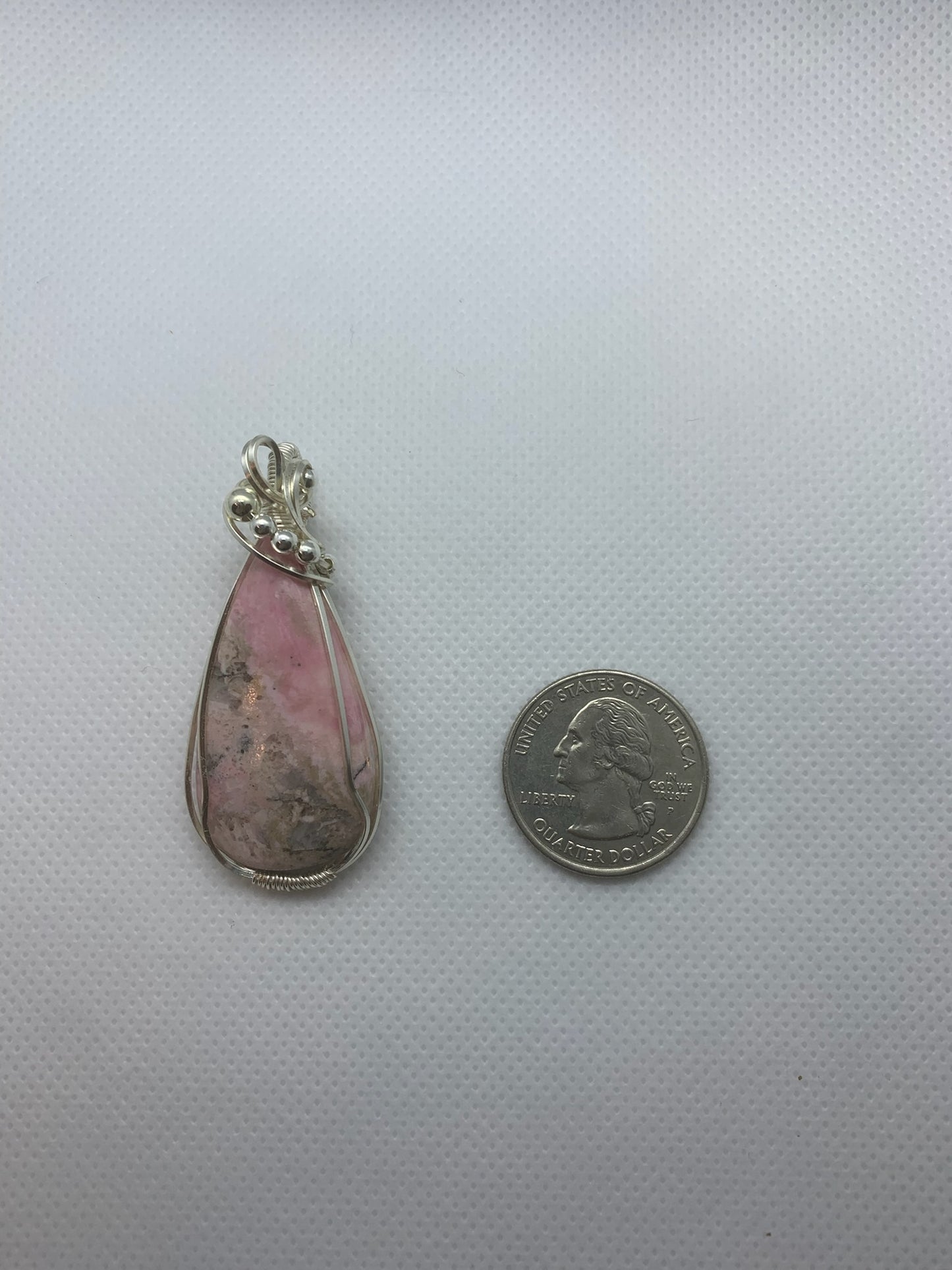 Pear Shaped Pink Rhodonite Wire Wrapped Pendant