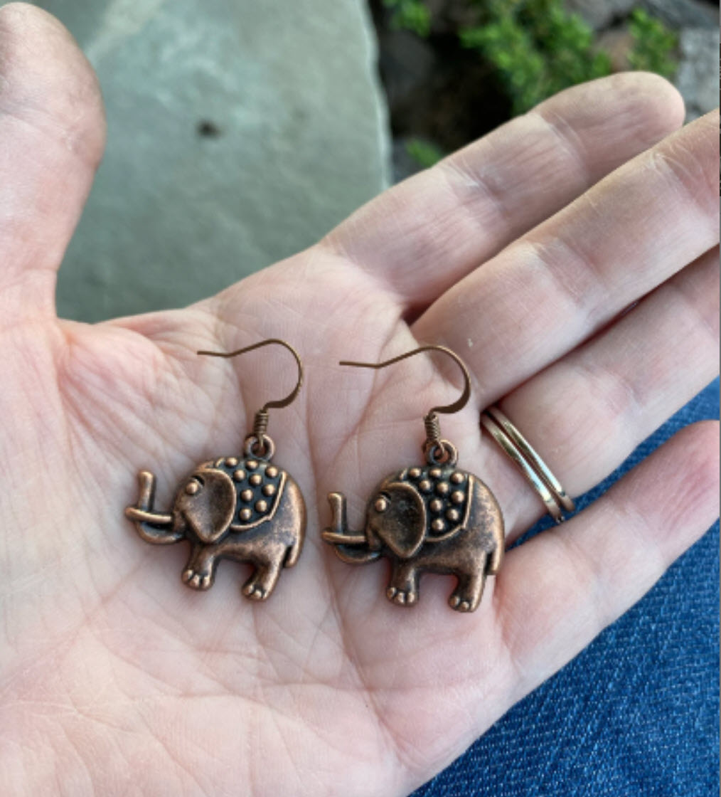 Copper Elephant Dangle Earrings