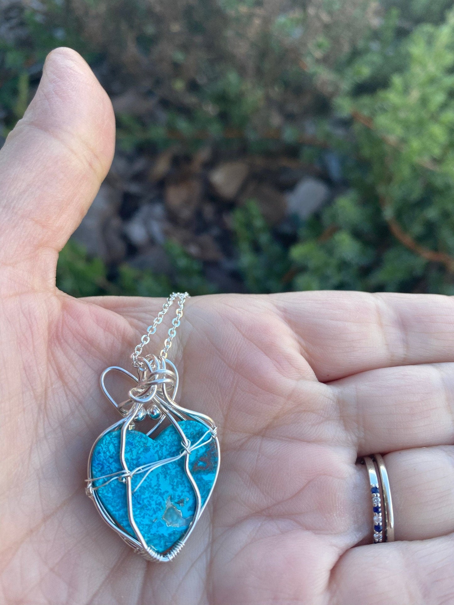 Wire Wrapped Heart Shaped Shattuckite Pendant