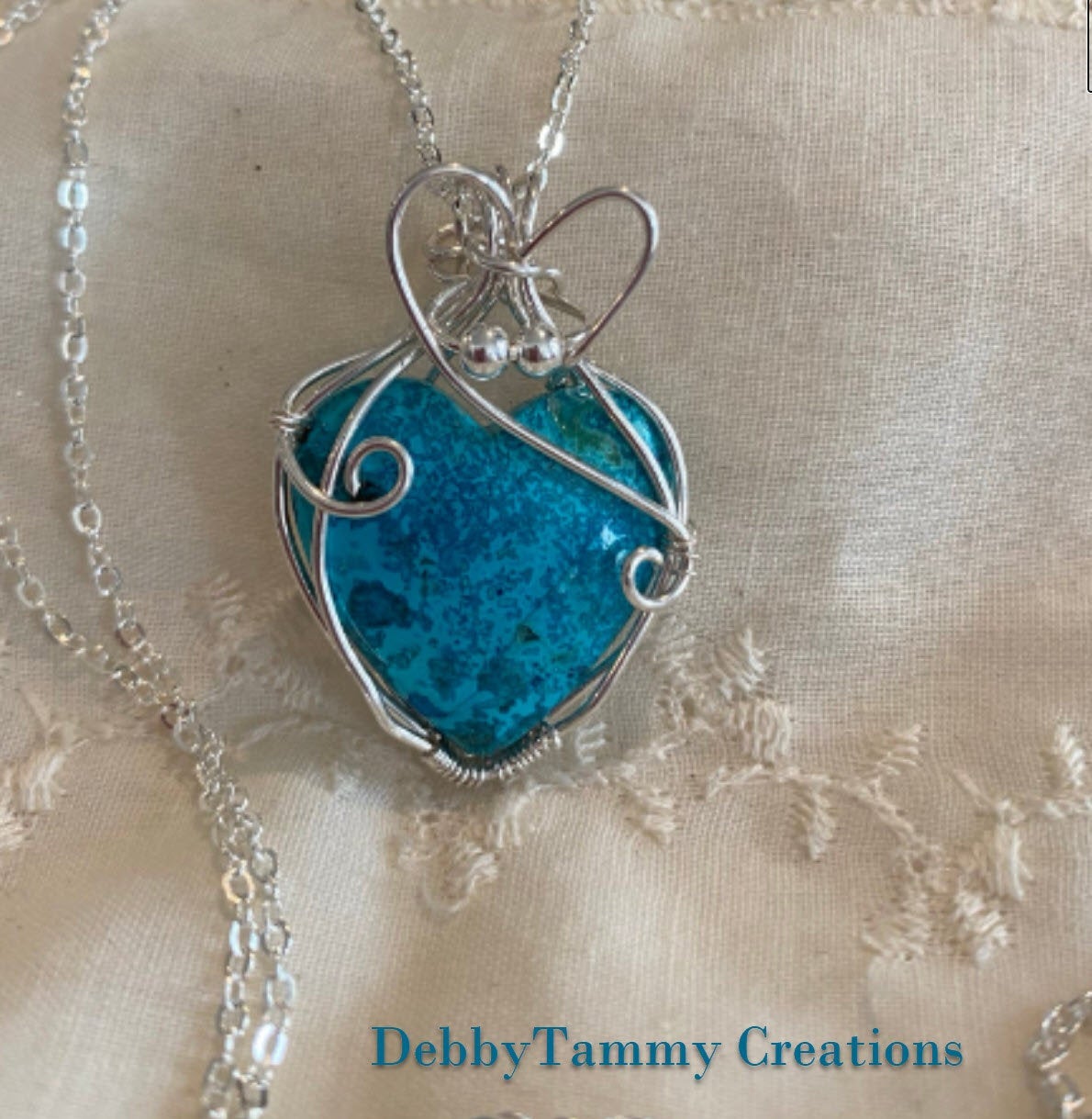 Wire Wrapped Heart Shaped Shattuckite Pendant