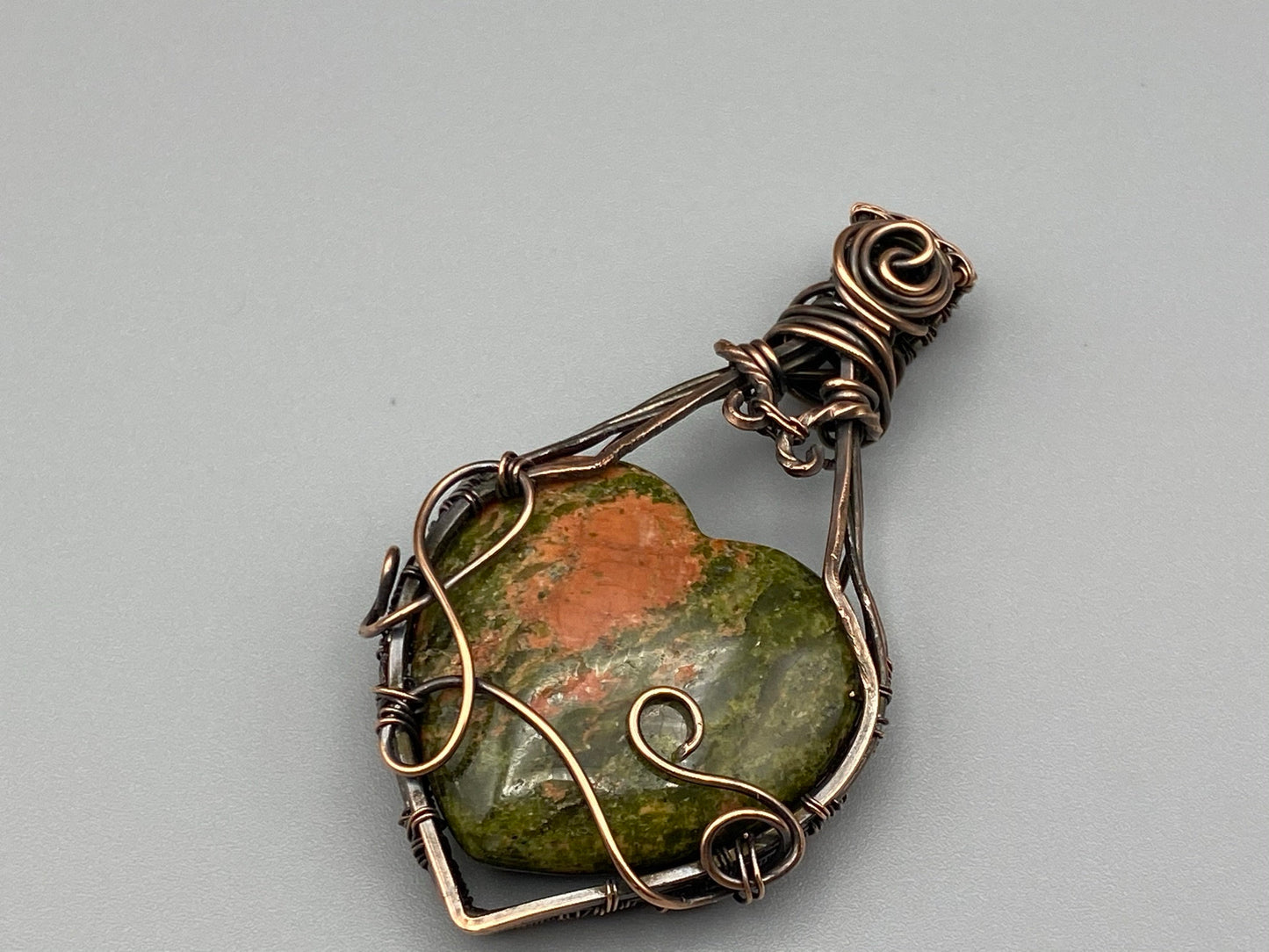 Unakite Heart Pendant Wire Wrapped in Copper Wire