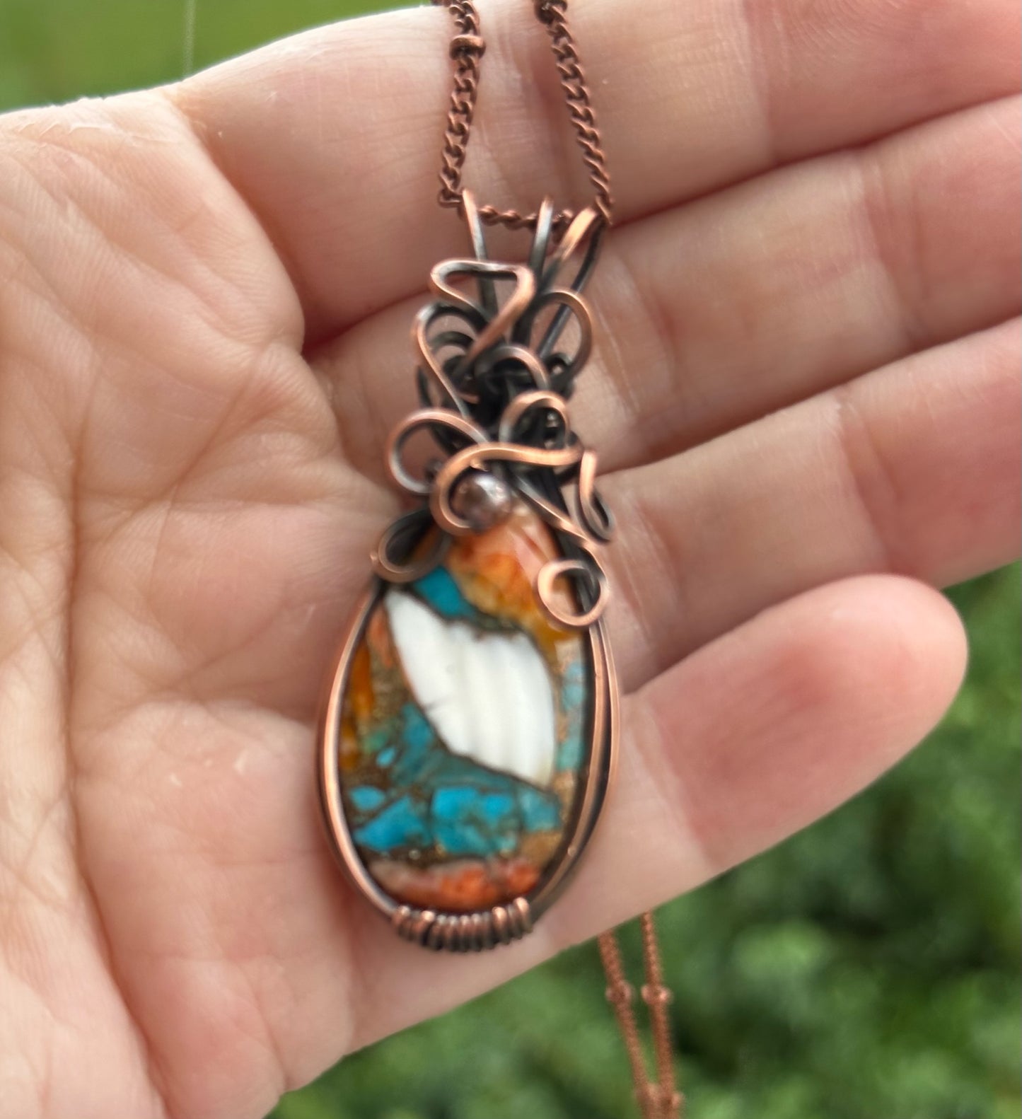 Vibrant Copper Turquoise Mohave Teardrop Handmade Wire Wrapped Pendant