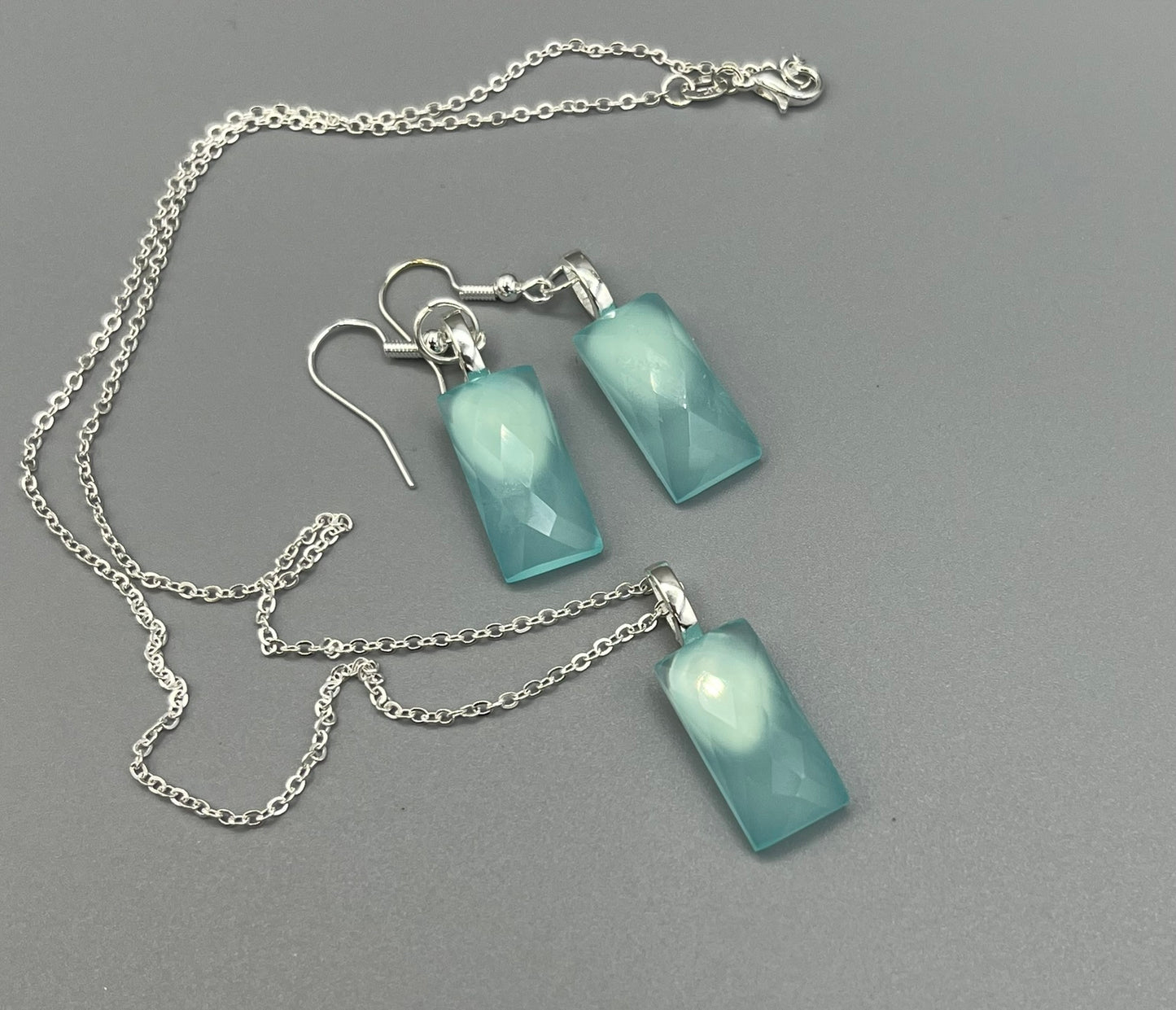 Aqua Chalcedony Necklace and Earring Set | Pendant and Dangle Earrings
