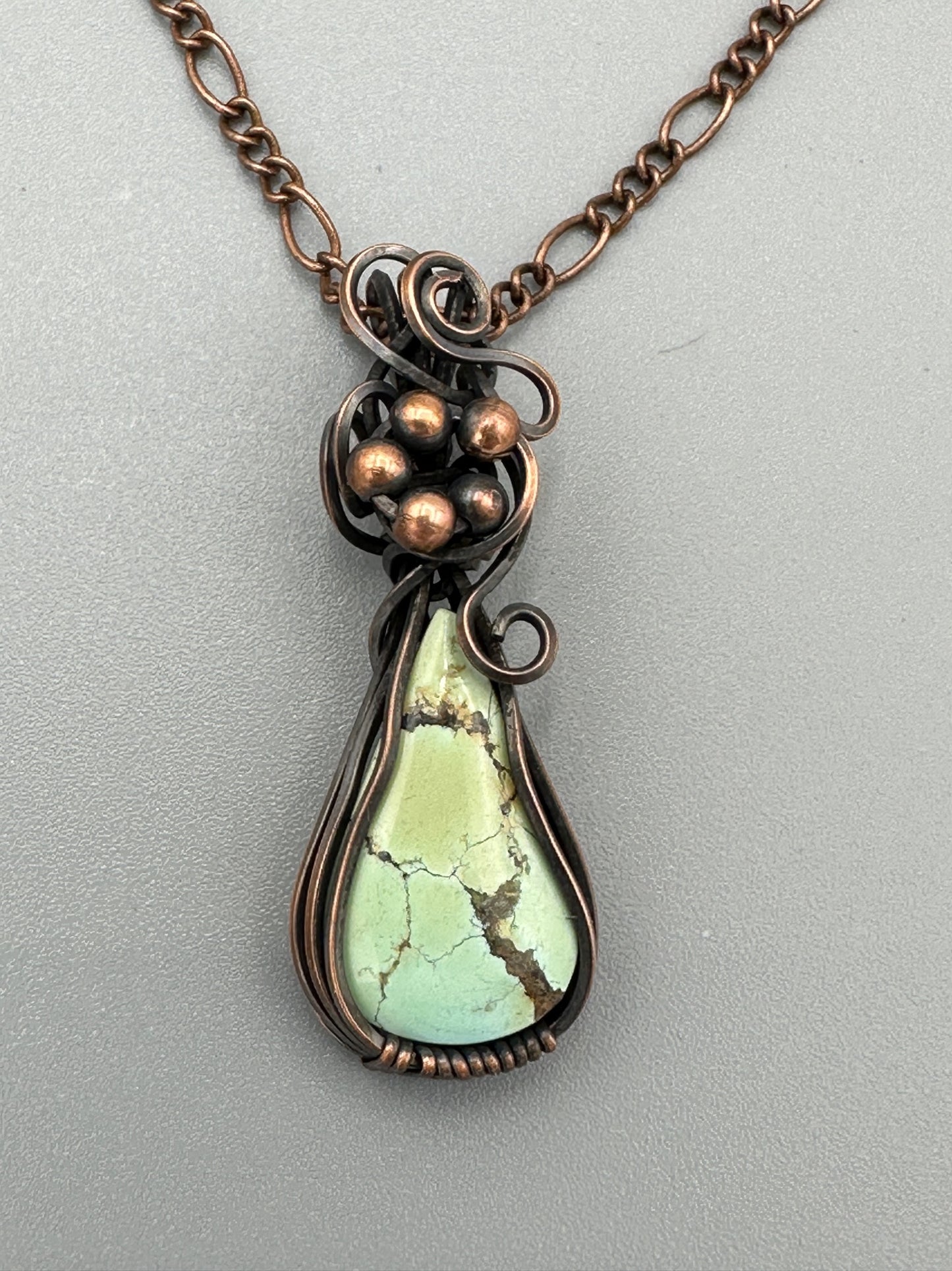 Turquoise Teardrop Wire Wrapped In Copper
