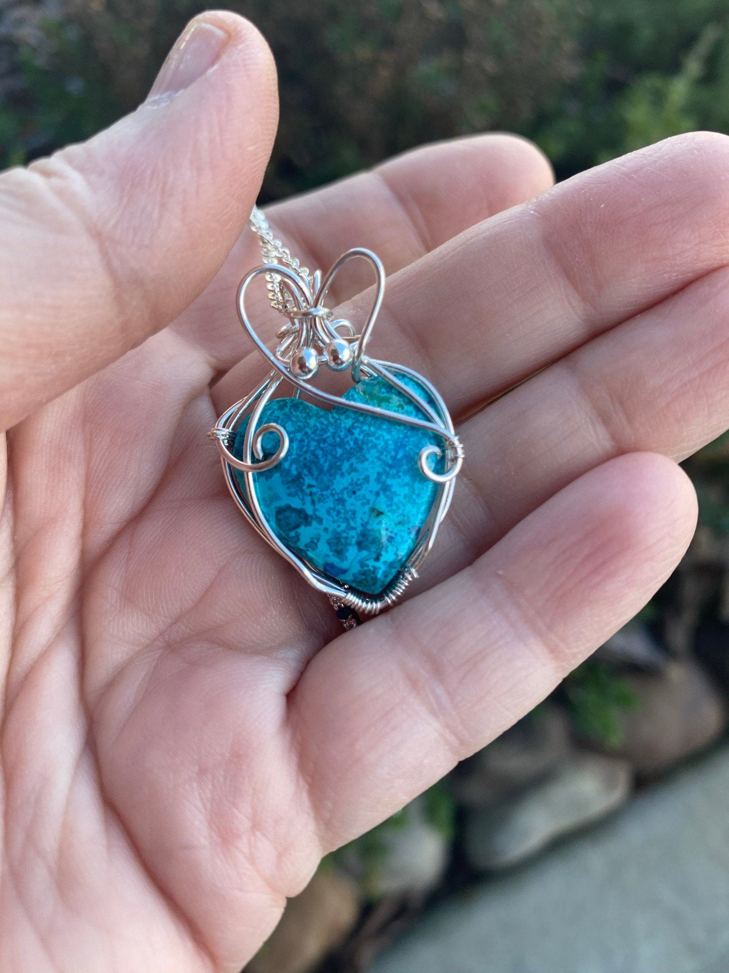 Wire Wrapped Heart Shaped Shattuckite Pendant