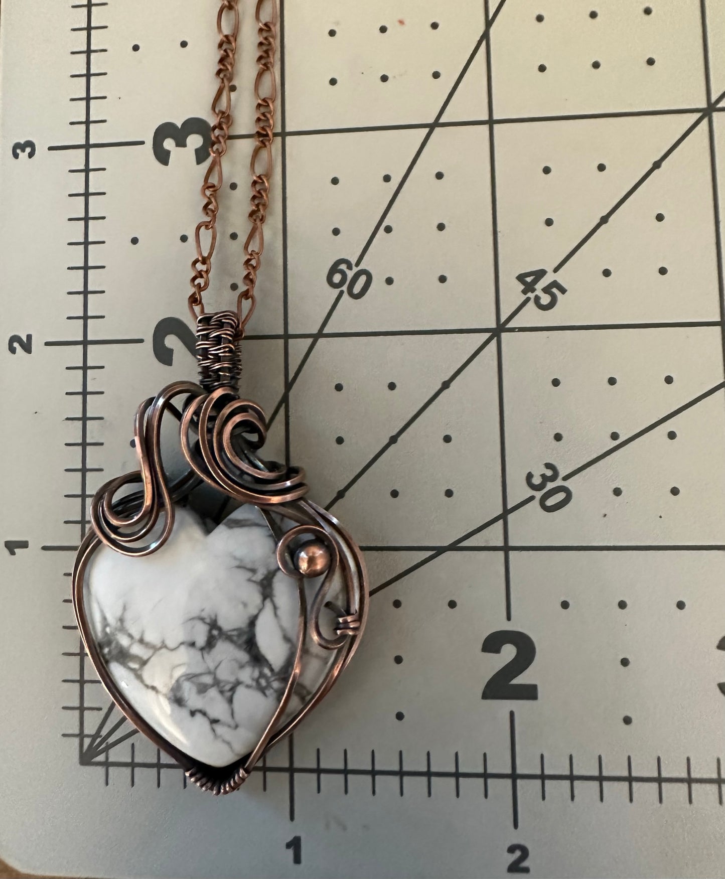 Howlite Heart Wire Wrapped Pendant | Copper Wire Wrapped